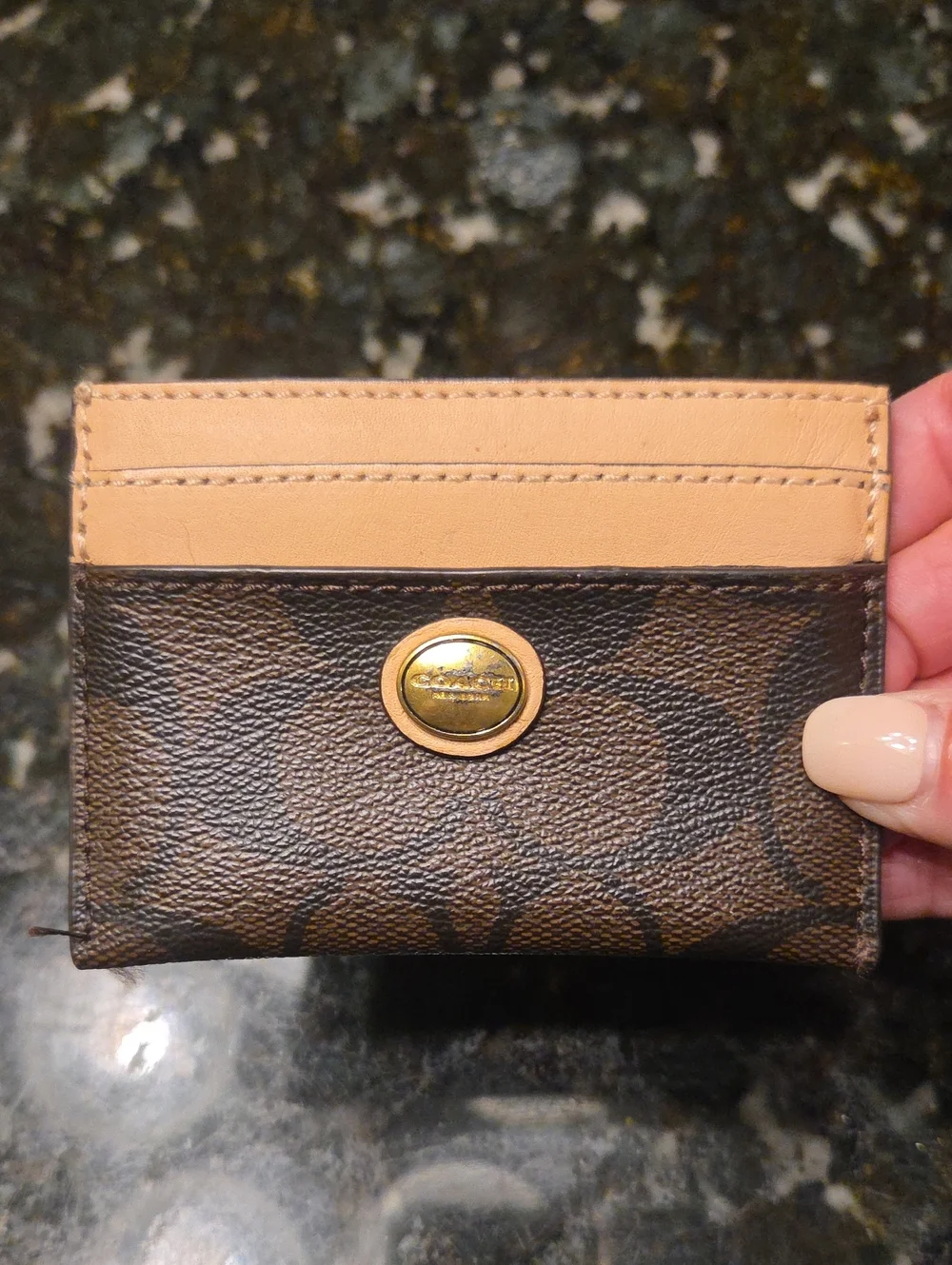 Coach Brown Signature Canvas and Tan Leather Card Holder